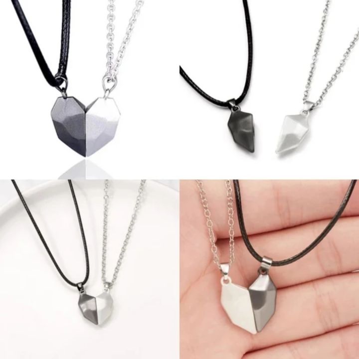 1 Pair Magnetic Couple Cord Necklaces Set with Heart Pendants for Men and Women