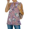 Spring flowers Women Summer Tank Tops, Floral Print Tie-Neck Sleeveless Vest Tops, Streetwear for Girls, Light Purple/Apricot/Navy Blue. 
