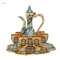 Turkish Coffee Pot Set Craft including Teapot and Tea Cups Decorative Turkish Cup Set Drinkware Flagon for Home Decorations Gifts. 