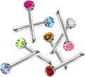 Stainless Steel Nose Pin (5 Pcs White 5 Pcs Colorful ) 10Pcs. 