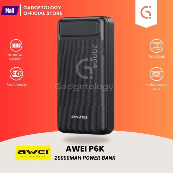 Awei P6K 20000mAh Dual USB Port Fast Charging Power Bank techexbd