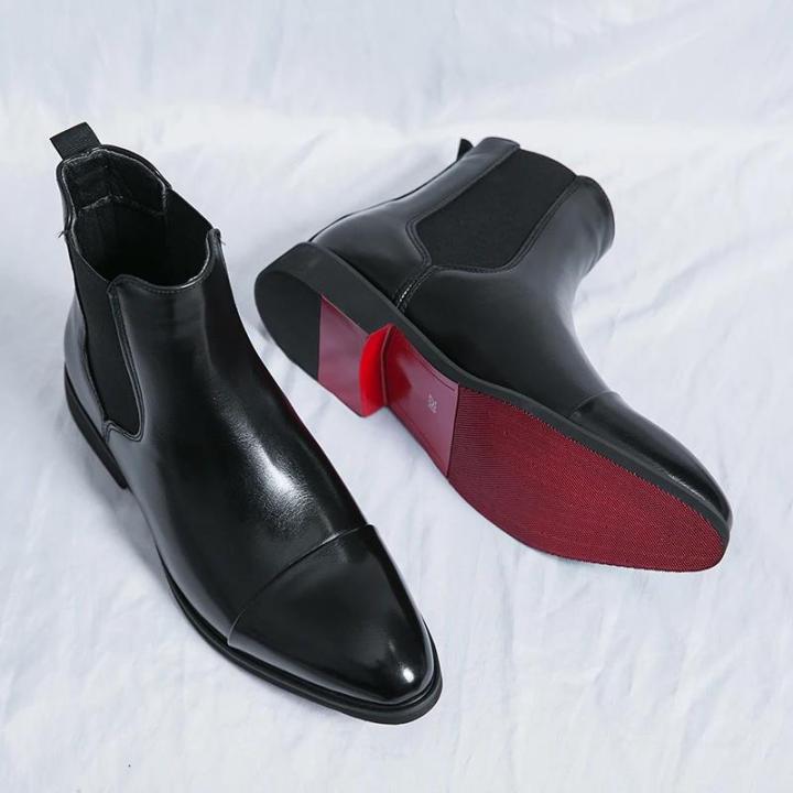 Luxury Brand Men's Chelsea Boots New Outdoor Red Sole Square Shoes Handmade Toe Business Ankle Boots for Men Dress Boots 2024 BunnyGarden