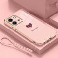 Vivo Y28 Y18 Y18s VivoY28 Luxury Love Heart Casing Square Edges Plating Back TPU Soft Case with Lanyard Cover. 
