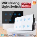ROVF Tuya Wifi Smart Light Switch 8 Gang Wall Switches Power Monitor App Control Timer work for Google Home Alexa Voice Commands. 