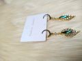 zircon green leaf earrings, women's light luxury, earrings. 