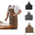 Unisex Canvas Bib Leather Chef Kitchen Apron Barista Bartender Pockets Apron Home Barber Coffee Restaurant Garden Pinafore. 