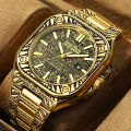 2024 New Vintage Gold Watch Classic Engraved Bronze Quartz Watch Date Waterproof Steel Band Watch Foreign Trade Delivery.