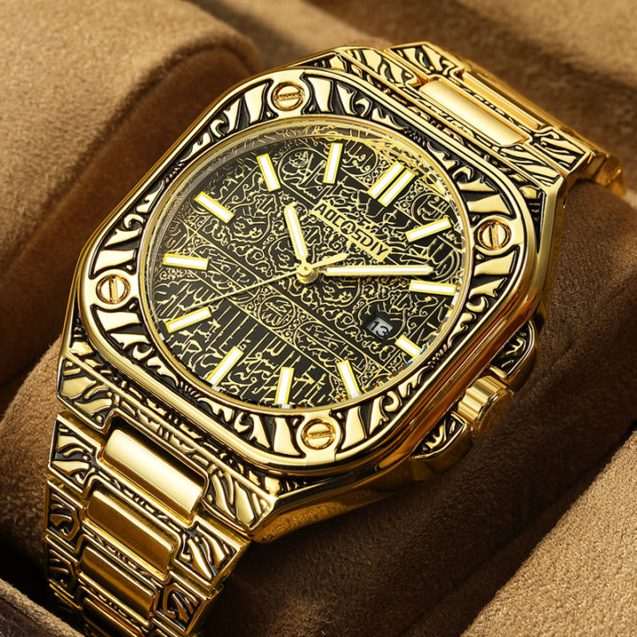 2024%20New%20Vintage%20Gold%20Watch%20Classic%20Engraved%20Bronze%20Quartz%20Watch%20Date%20Waterproof%20Steel%20Band%20Watch%20Foreign%20Trade%20Delivery%20-%20Image%202
