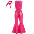 Girls New Movie Barbi Costume Margot Robbie Barbe Pink Top+Trousers Kids Halloween Cospaly Children Clothes. 