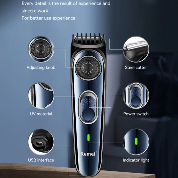 Kemei KM-1256 Electric Hair Clipper New Hair Trimmer For Men USB Rechargeable Hair Cutting Machine Adjustable Hair Clipper