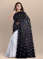 Trendy and Fashionable 21 February Special White & Black Combnation 12 Hand Half Silk Saree For Women - Sari | শাড়ি | shari. 
