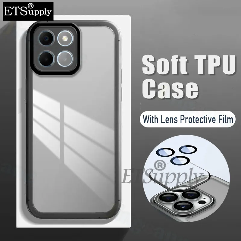 Cover Per Honor X6a, Custodia (Case) In Silicone TPU Morbido Con Retro Trasparente Opaco Antiurto E Antiscivolo - Design Semplice, Pulsanti Colorati - Blu