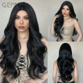 GEMMA Black Long Wavy Synthetic Wig Natural Black Body Wave Wigs for Women Afro Cosplay Daily Hair Middle Part Heat Resistant. 