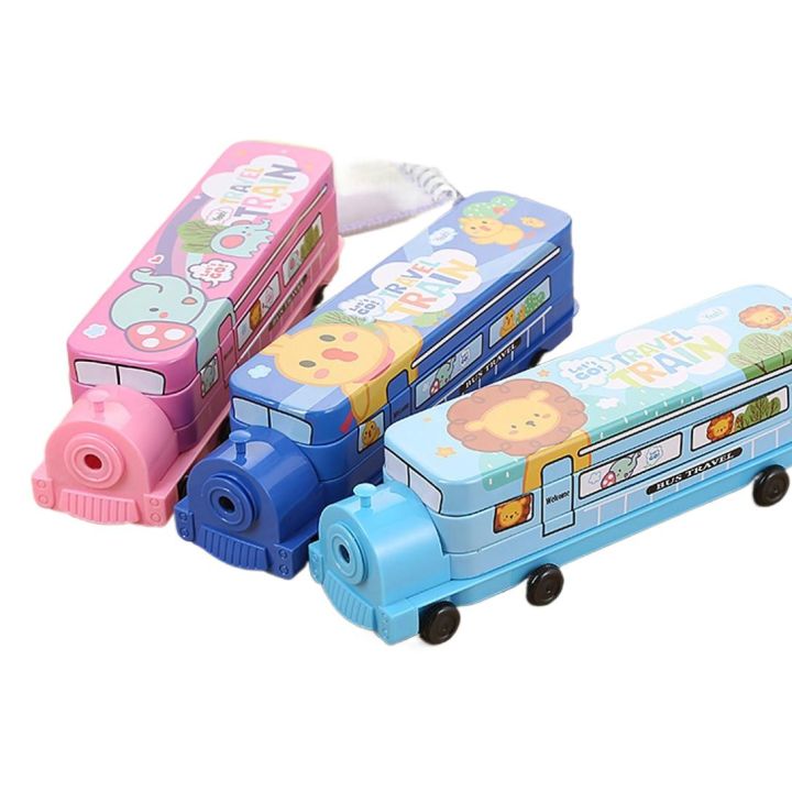 Children's Multifunctional Bus train Metal Pencil Box