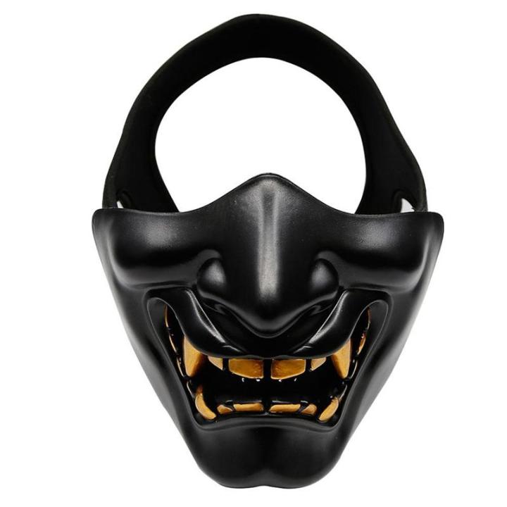 Halloween%20Costume%20Cosplay%20Tooth%20Decay%20Evil%20Demon%20Kabuki%20Samurai%20Half%20Cover%20Mask%20Party%20Scary%20Decoration,Black%20-%20Image%202
