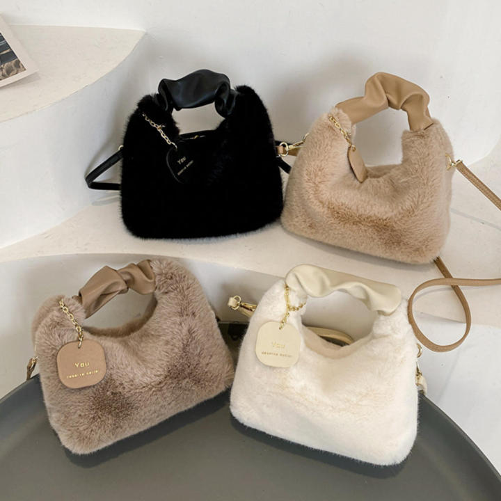 New Rabbit Fur Handbags Lovely Plush Handbag Women Messenger Bags Bunny Shoulder Crossbody Bag Tote Clutches Designer