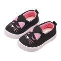 Purrfectly Cute Toddler Cartoon Cat Canvas Sneakers for Girls - Casual Slip-on Loafers Shoes and Flats for Little Kids 1-4 Years.