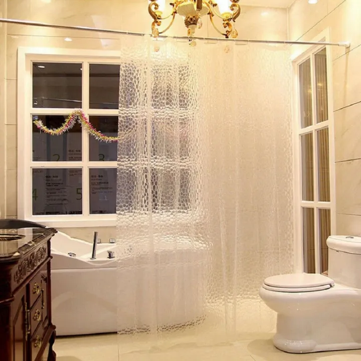 Clear%20EVA%20Shower%20Curtain%20Liner%20Waterproof%20Transparent%203D%20Water%20Square%20Bathroom%20Curtain%20in%2071inch%20x%2079inch,%2012%20Hooks%20-%20Image%204