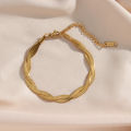 Alien E.B.belle Gold Plated Braided New Herringbone Chain Necklace Bracelets Set Wholesale Stainless Steel Jewelry For Women. 