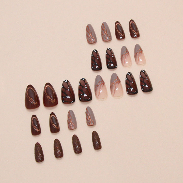 24Pcs%20Brown%20Butterfly%20Wing%20Fake%20Nails%20with%20Glue%20DIY%20Art%20Design%20False%20Nails%20Wearable%20Artificial%20Nails%20-%20Image%204