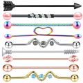 9PC Stainless Steel Heart Industrial Piercing Set Earring Cartilage Industrial Barbell for Women Unisex Body Jewelry.