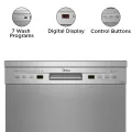 MIDEA 13 Place Setting Freestanding Dishwasher (WQP12-5201F, Silver,7 wash program, Child Lock, Extra Dry & Intensive 70 degree wash, A++ Energy Efficient. 