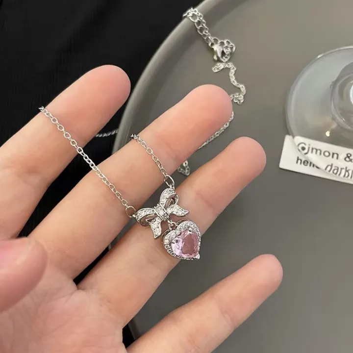 Cute%20Bow%20Heart%20Pendant%20Necklace%20with%20Elegant%20Pink%20Zircon%20Classic%20Simple%20Style%20for%20Ladies%20&%20Women%20Pendant%20Necklaces%20for%20Anniversary%20Weddings%20&%20Parties%20Jewelry%20Gift%20-%20Image%202
