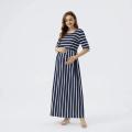 Pregnancy Clothes Spring and Summer New Fashion Maternity Wear Striped Round Neck Breast-feeding Dress Maternity Maxi Dress. 