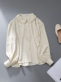 HOUZHOU Sweet Kawaii Blouse Lolita Cute Ruffles Elegant Vintage Long Sleeve Shirts Women Loose Casual Peter Pan Collar Tops.