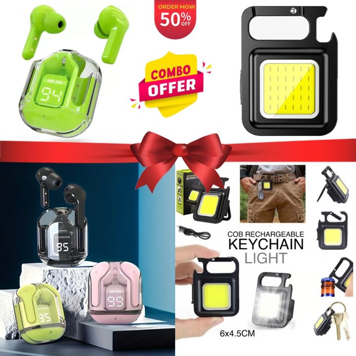 Multifunction Keychain Led Light and Wireless Bluetooth Earbuds with LED Digital Display combo offer