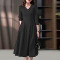 Women's Cotton-Linen Everyday Midi Dress with Comfortable Fit.