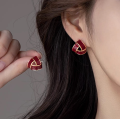 Retro Hong Kong style earrings triangle drop glaze French temperament high-end sense earrings. 