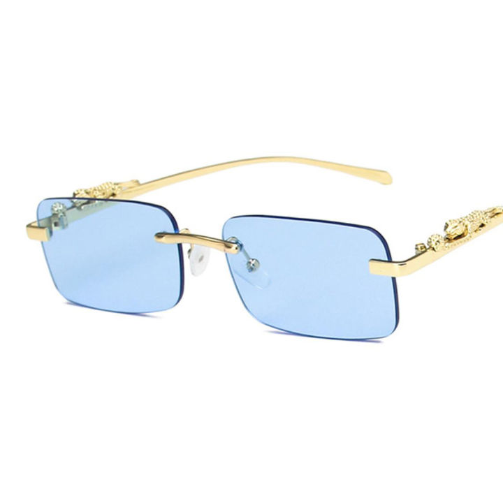 Retro Sunglasses Lady Vintage Metal Cheetah Luxury  Designer Rimless Sun Glasses Frameless Shade Mirror UV400