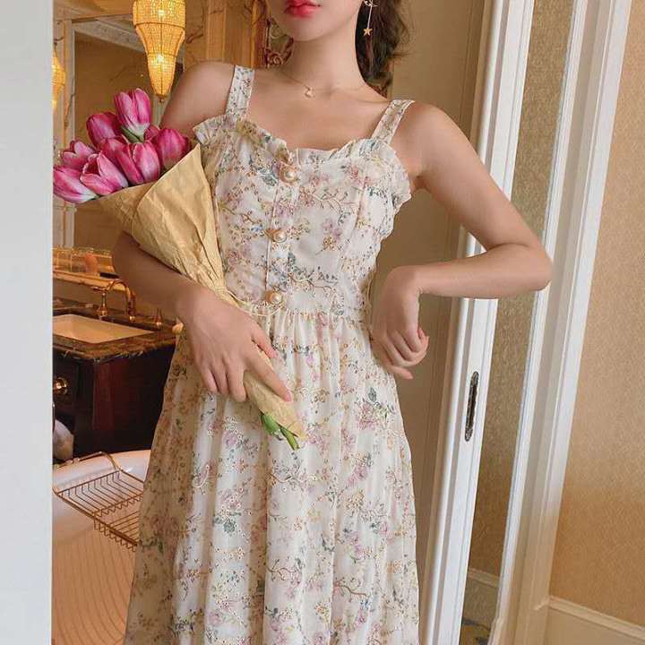 Spaghetti%20Strap%20Dress%20Women%20French%20Elegant%20Vintage%20Floral%20Dress%20Sweet%202021%20Summer%20Fashion%20Clothing%20Party%20One%20Piece%20Dress%20Korean%20-%20Image%203