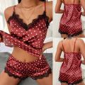 Women Pajamas Set y Lingerie Pyjamas Suit Lace Spaghetti Strap Cami Top Short Pant Silk Satin Pijama Sleepwear 2 PCS Homewear.