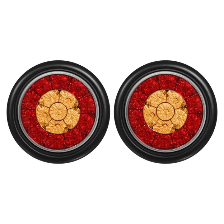 2X Round 4Inch Red/Amber LED Truck Trailer Tail Lights Brake Lights