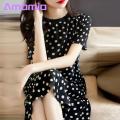 Casual Dress Floral Print Round Neck Nightdress for Women Comfortable Knee Length Homewear Midi Dress with Short Sleeves Casual Lady Nightgown for Women Cotton Silk Dress.