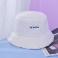 Women Winter Warm Bucket Hat Lamb Wool Letter Panama Fisherman Hat Solid Ladies Girl Outdoor Thick Warmer Flat Top Cap. 