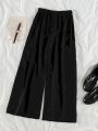 Summer Two Pieces Set Women Summer Korean Short Sleeve Shirt Female Black Casual Sets Suit Black Blouse Wide Leg Pants Suit 2XL.