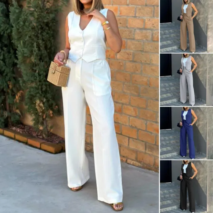 Women%20Suit%20Women%20Vest%20Elegant%20Lady%20Baggy%20Pants%20Set%20with%20Sleeveless%20Vest%20Women's%20High%20Waist%20Wide%20Leg%20Pants%20in%20for%20Fashionable%20-%20Image%203