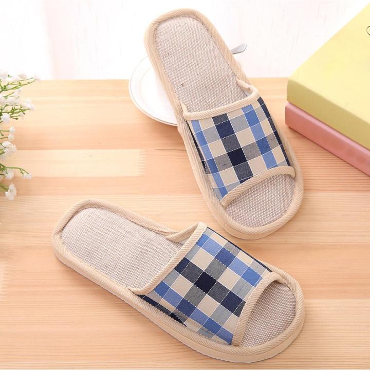 shenhuslippers men shoes Fashion Casual Couples Gingham Home Slippers Indoor Floor Flat Shoes chausson homme тапочки для дома