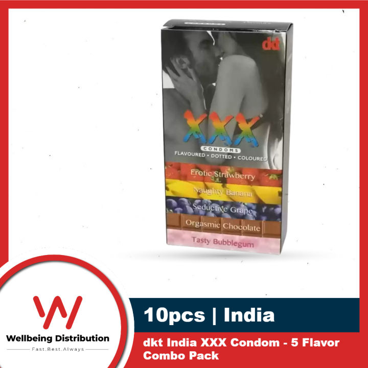 XXX Condom for Men - Five Flavor Combo 10pcs Pack - Dotted & Colored Condom - Strawberry, Banana, Grape, Chocolate, Bubblegum Flavor Condom
