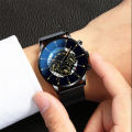 Men's Casual Luxury Watch Stainless Steel Mesh Belt Quartz Watch with Calendar. 