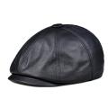 Men's Leather Warm Octagonal Cap, Casual Vintage Newsboy Cap Golf Driving Flat Cabbie Hat, Winter Male Artist Gatsby Cap.