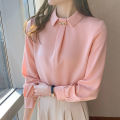 Pink Shirt Women's Long Sleeve Spring New Korean Style Western Style Design Sense Niche Fashion High-End Satin Top.