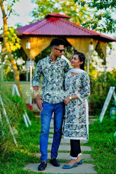 Ready Made Slab Cotton Viral Couple Set Matching Dress Traditionally Dress Fashionable Long Salwar Kameez Full Sleves Shirt For Stylish Woman Man 2pis