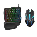One Hand RGB Gaming Keyboard and Backlit Mouse Combo,USB Wired Rainbow Letters Glow Single Hand Mechanical Feeling Keyboard with Wrist Rest Support, Gaming Keyboard Set for Game. 