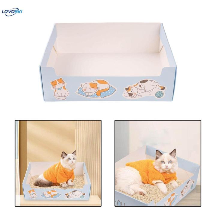 Cat Litter Tray Kitty Waterproof Travel Toilet Thick Blue39x29x12cm