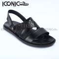 Men's Leather Sandals - Men's Belt Leather Sandals - Iconic Shoes Black Genuine Leather Man Sandal.