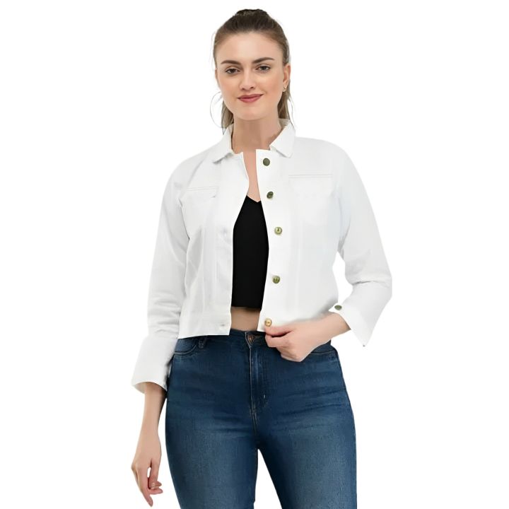 White denim jacket for women stylish 2024 | Premium quality denim jacket for women white | Denim jacket for women white